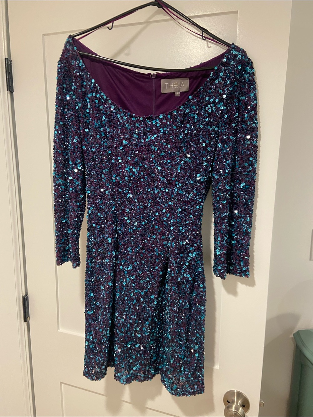 Theia Purple Dress with Teal Sequin Accents